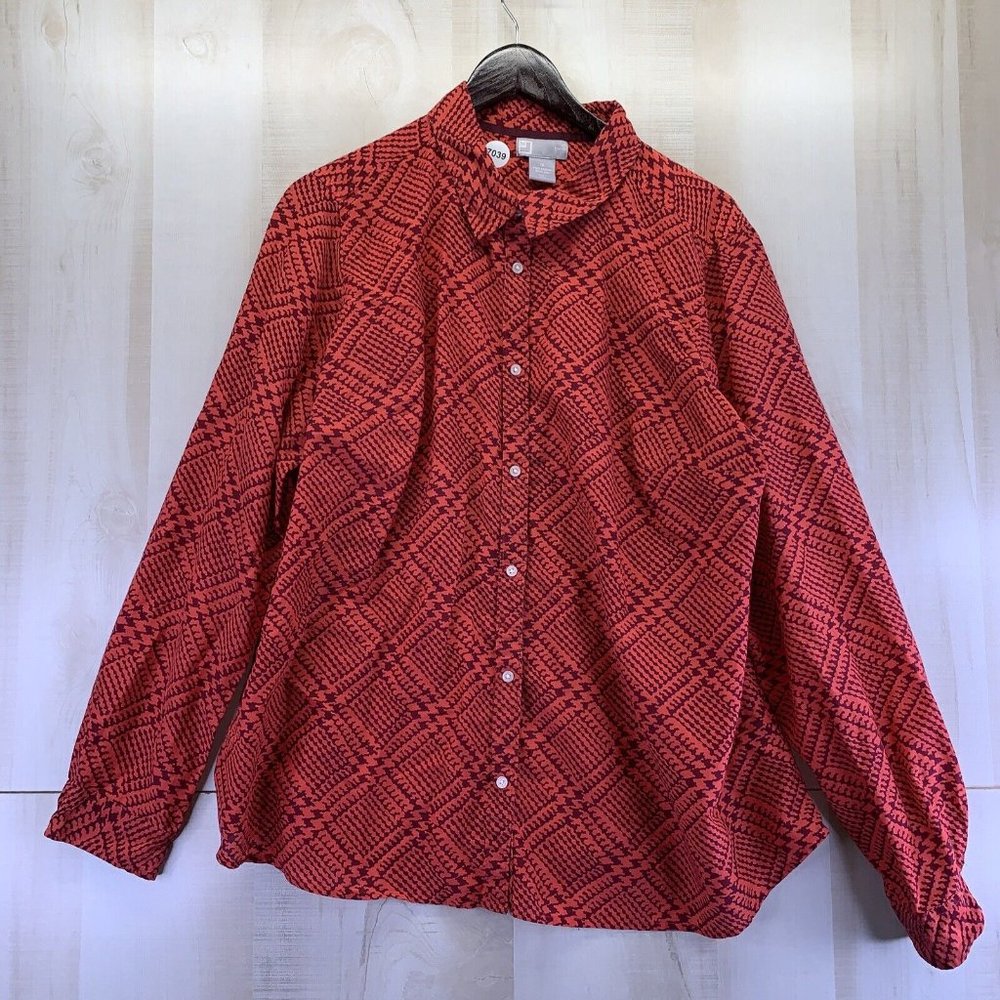 Vintage JC Pennys Silk Blend Womens Red Button Up Shirt Plus Size 1x-7039